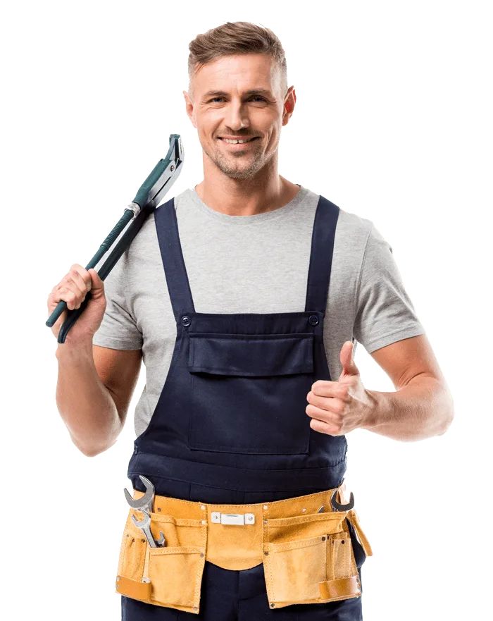 Plumber holding a pipe wrench